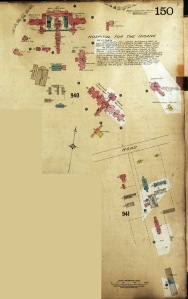 A copy of a 1911 Fire Insurance Map showing the buildings of the Hamilton Hospital for the Insane